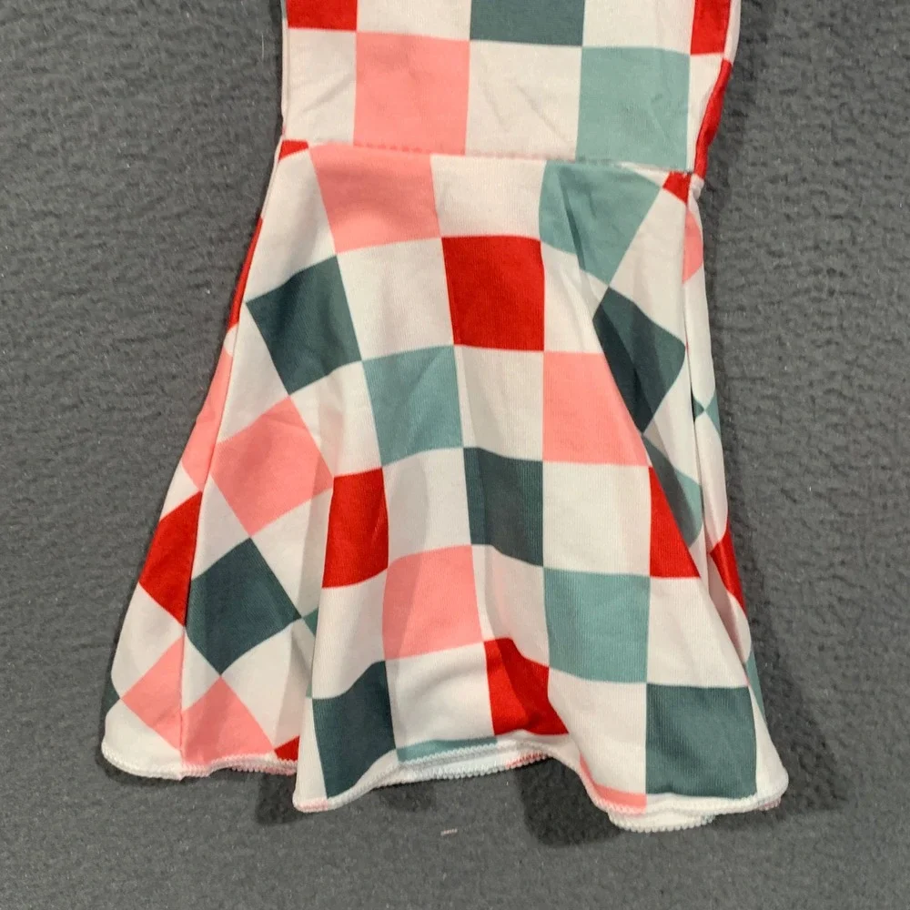 Zanie Kids Santa Baby Outfit Set Girls 12-18 Mos White Red Checkered Flare Leg